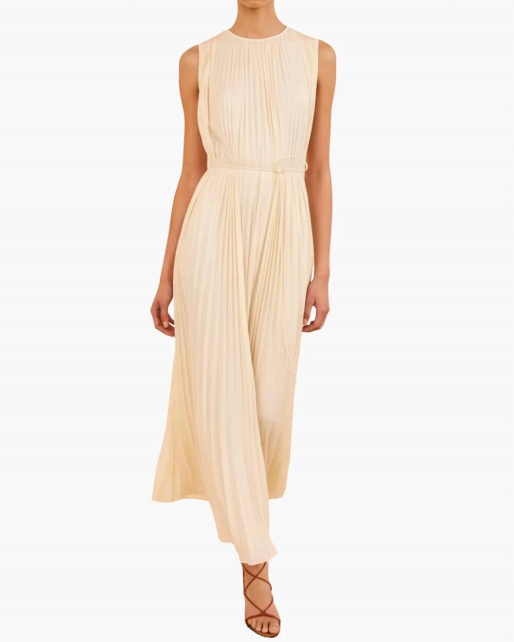 NEW ULLA JOHNSON fianna pleated midi dress in cowrie